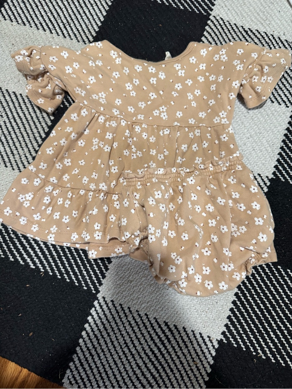 Quincy Mae Tan Floral Baby Dress and Bloomer Set